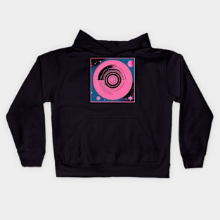 Cosmic Galaxy Pink Retro Futurism Vinyl Record Graphic Kids Hoodie